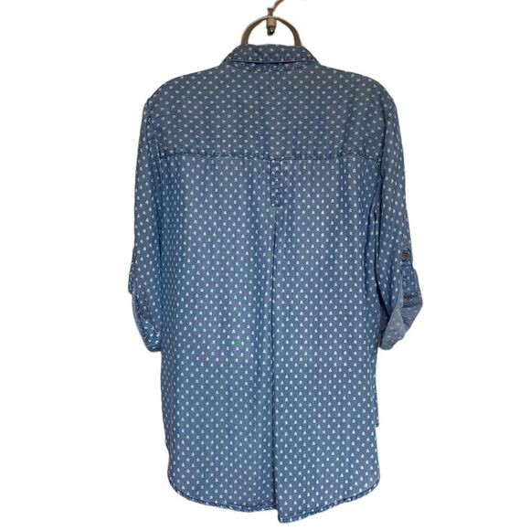 Velvet Heart Arrow Print Chambray Roll-Tab Sleeve Button Down Shirt Sz L - Picture 2 of 8